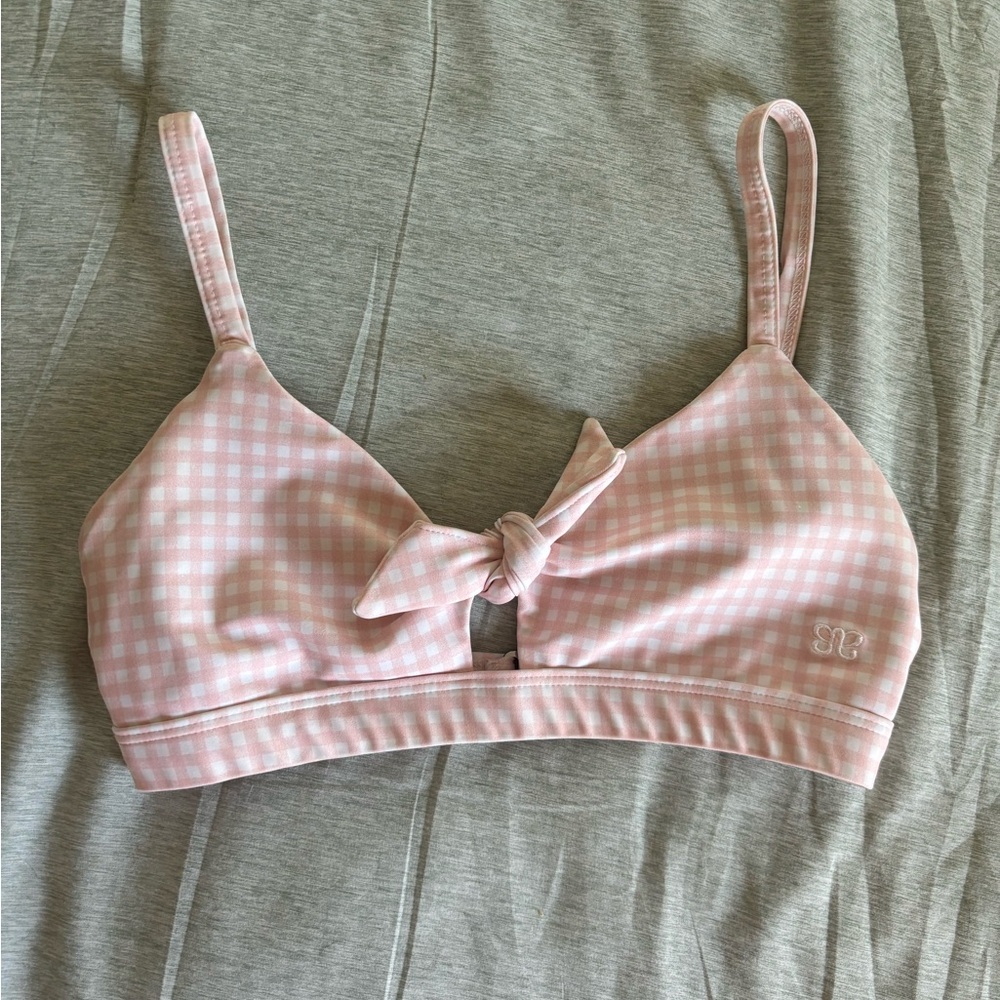 Soft Pink Gingham Knot Bikini Top by Albion Fit